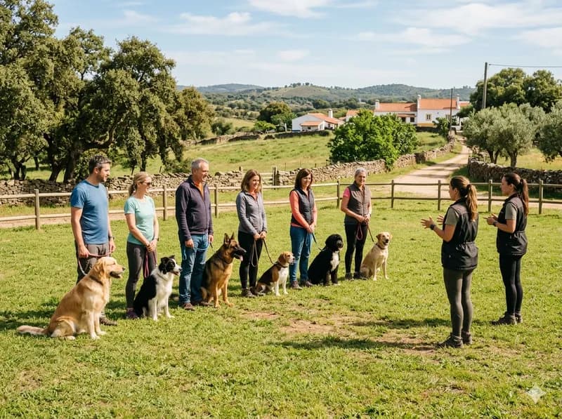 Aula de grupo com cães e donos