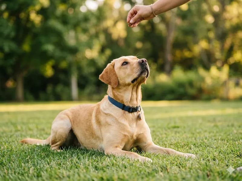 Cão a executar comandos de obediência
