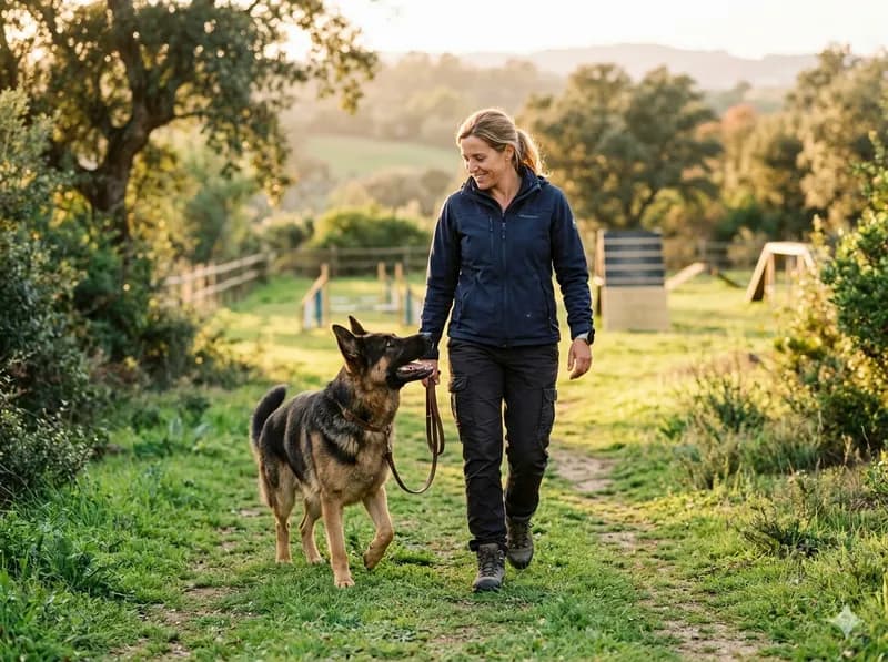 Treinadora a trabalhar com cão de grande porte