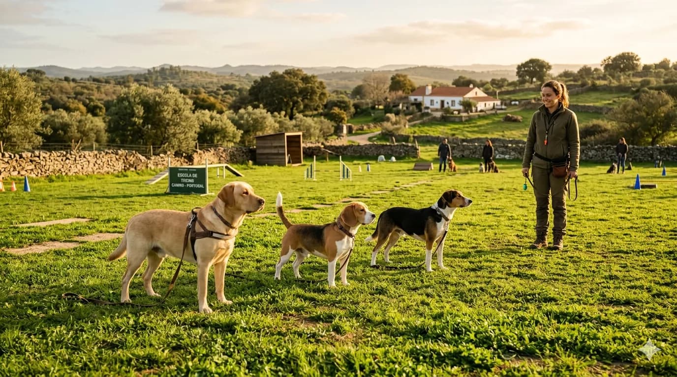 Cães a treinar ao ar livre no Dog Camp